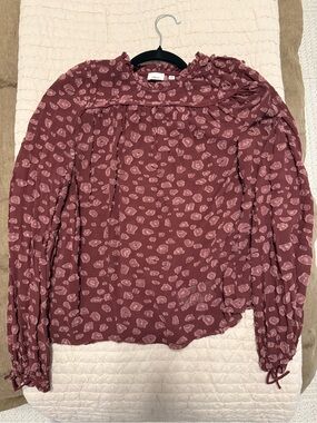 Floral Ruffle Blouse - Burgundy